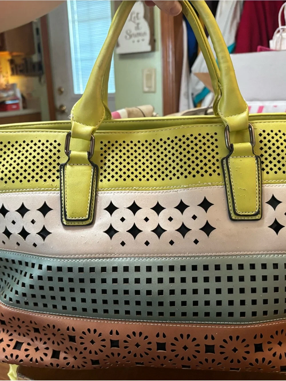 Multicolor Laser-Cut Tote Bag with Top Handles